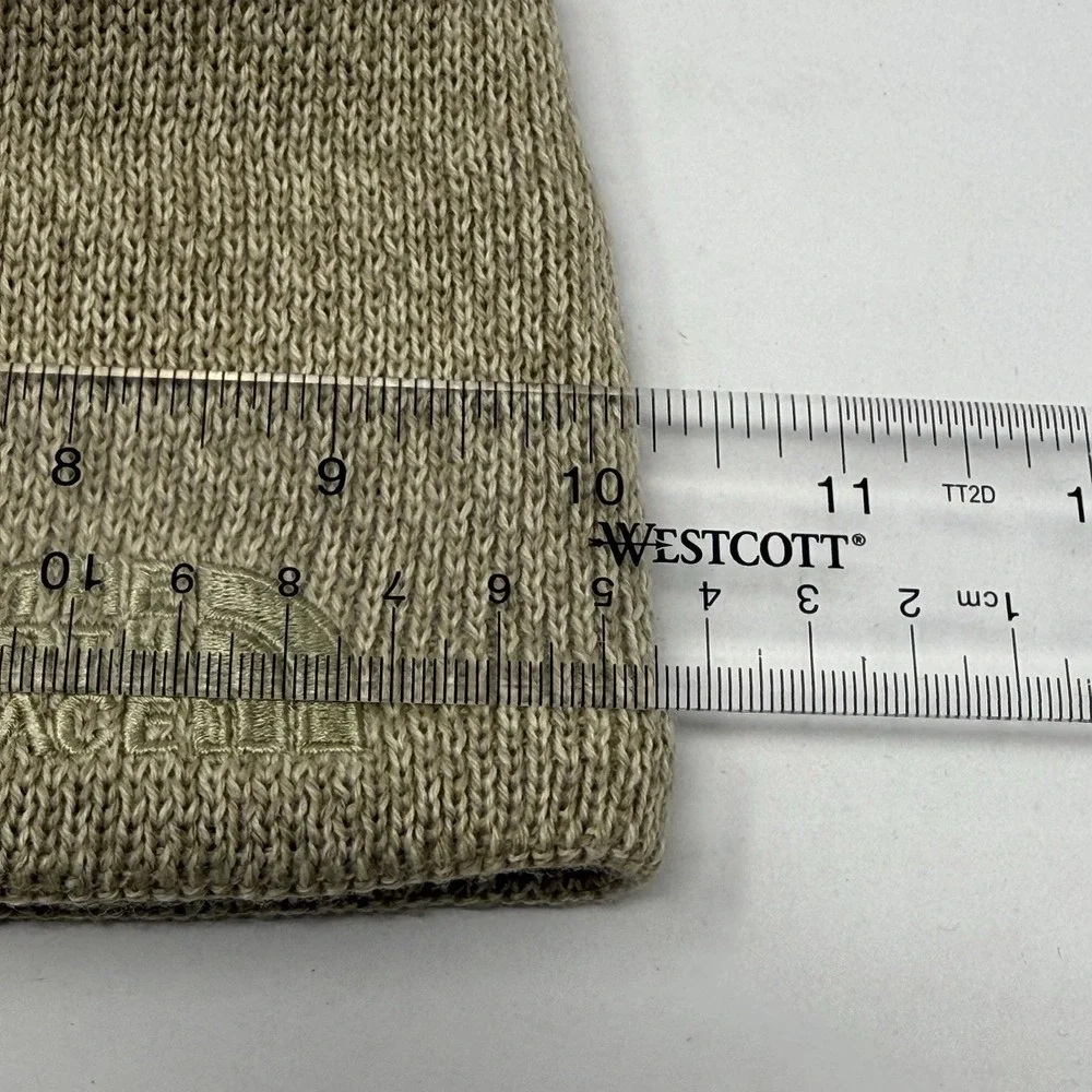 The North Face Hat Beanie Mens One Size Beige Knit‎ Fleece Lined Thermal Winter